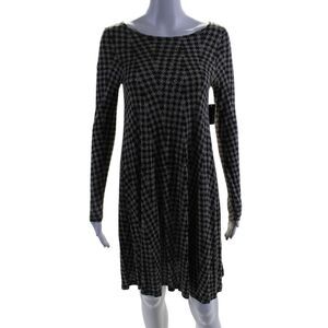 Elle Lauri Womens Plaid Long Sleeves A Line Dress Grey Black Size Medium